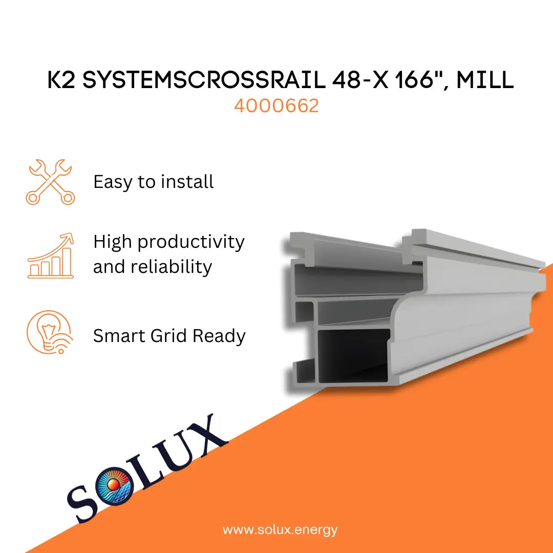 This is an image of Aluminum Mill Finish K2 SystemsCrossRail 48-X 166'', Mill