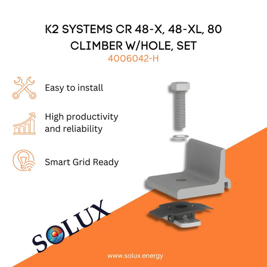 Climbing Bracket K2 Climber w/ Hole Set CR 48-X, 48-XL (4006042-H) featuring an exploded view of the L-bracket, hex bolt, washer, and T-bolt mounting assembly.