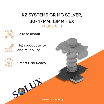 This is an image of Silver Clamp - K2 Systems MC Silver, 30-47mm, 13mm Hex