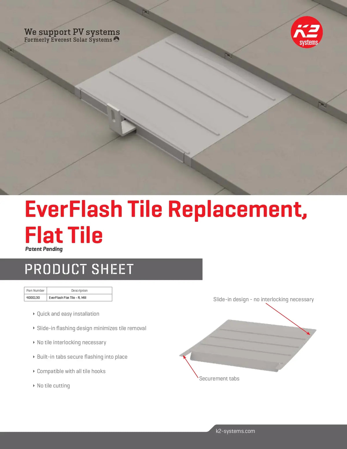 Ever Flash Xp Comp Kit Flat Roof Tiles - R, Mill | K2 Systems EverFlash – Solux, LLC