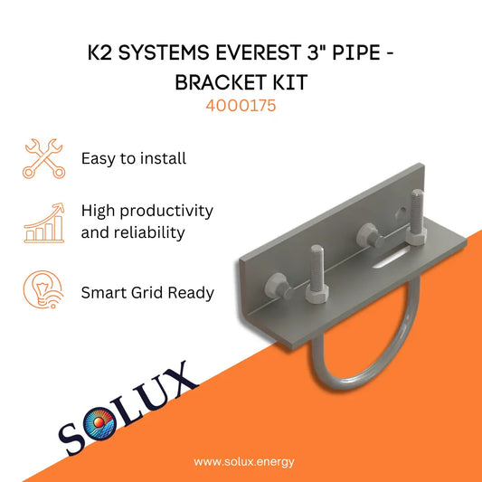 K2 Systems Everest 3 inch Pipe-Bracket Kit (4000175) anodized mounting hardware for rugged ground-mount structural support.