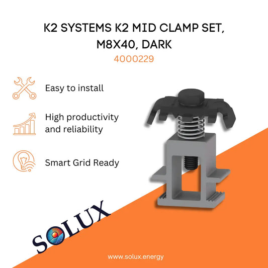This is an image of K2 Mid Clamp Set, Dark M8x40 | K2 Systems