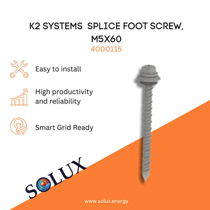 This is an image of 4000115 K2 Systems  Splice Foot Screw, M5x60