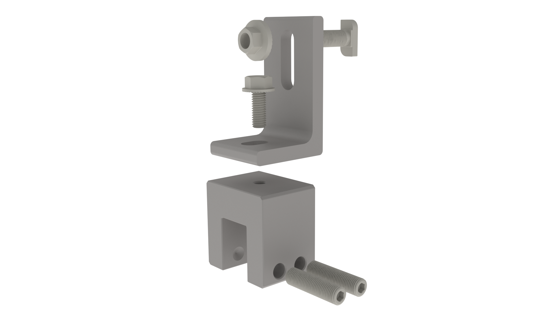 Product image of 4000017 showing a silver aluminum L-foot bracket assembly with mounting bolts. The kit includes a slotted vertical bracket, a base mount component, and various securing hardware.