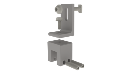 Product image of 4000017 showing a silver aluminum L-foot bracket assembly with mounting bolts. The kit includes a slotted vertical bracket, a base mount component, and various securing hardware.