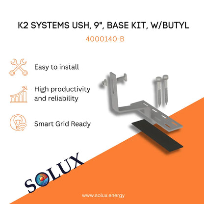 This is an image of Solar Tile Roof Hook K2 USH, 9", Base Kit, w/Butyl