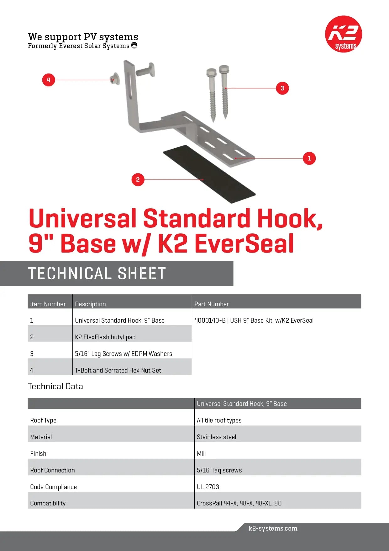 4000140-B solar tile roof hook