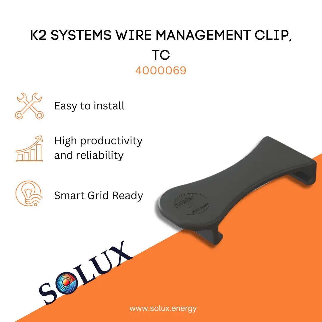 Wire Management Clip, TC | K2 Systems (4000069) black outdoor-rated plastic cable organizer designed for tool-free attachment to solar rails.