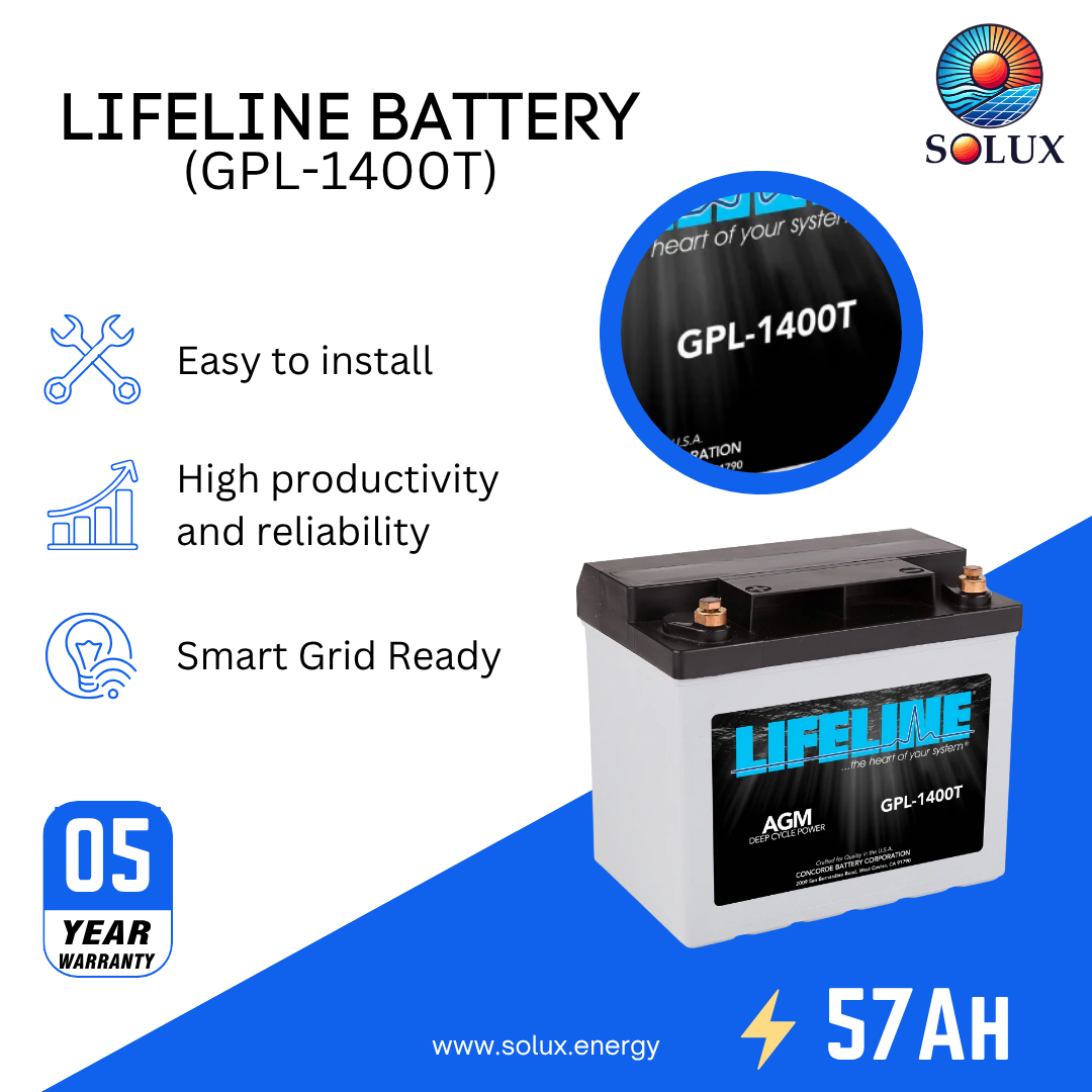 This is an image of RV Marine Battery Lifeline GPL-1400T 12V 57Ah 