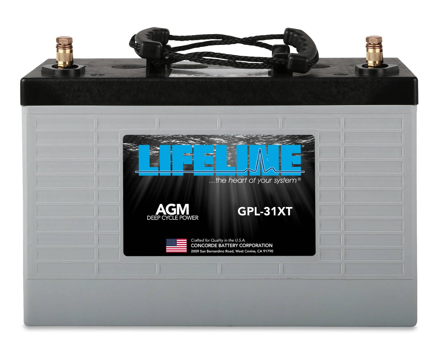 A Lifeline GPL-31XT 12V 125Ah AGM Sealed Battery with a black and gray casing, featuring the Lifeline brand logo and product information.
