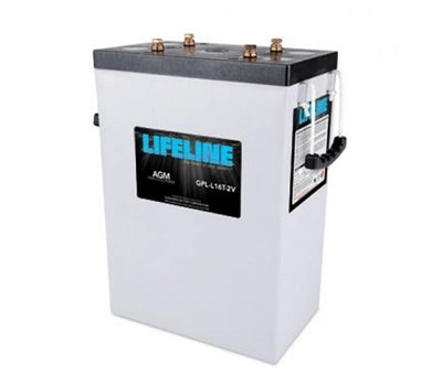 A Lifeline  GPL-L16-2V AGM sealed battery with branding and model information visible on the label.
