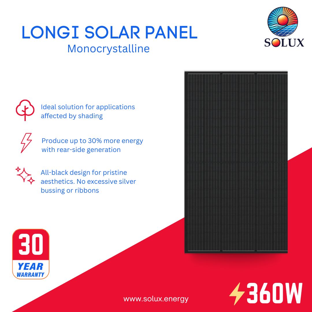 This is an image of Longi 360 Watt Solar Panel 120 Half-Cell Monocrystalline Solar Panel