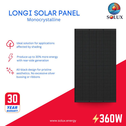 This is an image of Longi 360 Watt Solar Panel 120 Half-Cell Monocrystalline Solar Panel