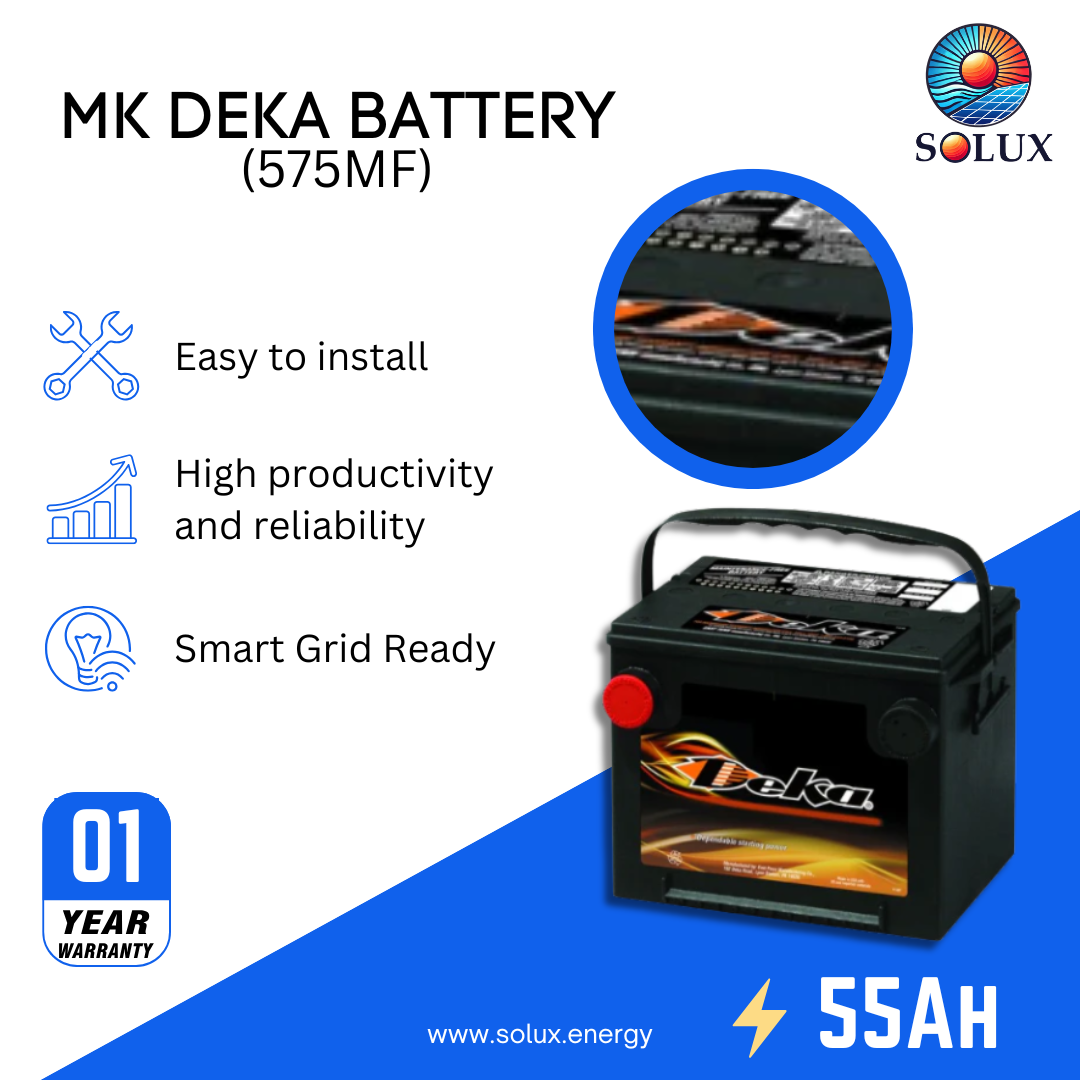This is an image of MK Deka 12V 55Ah Auto Battery Group 75 FLA 575MF