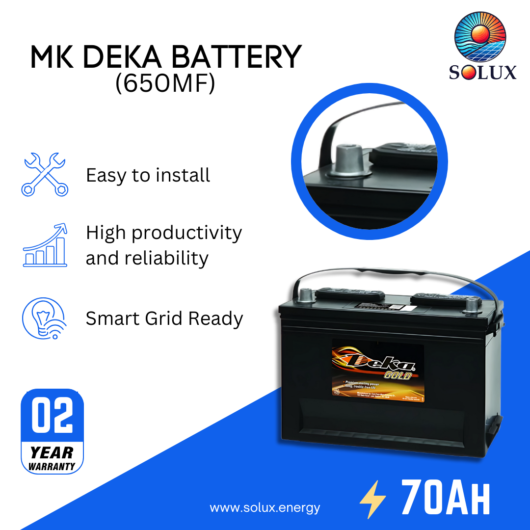 This is an image of MK Deka 600 CCA Battery 70Ah 12V FLA 650MF
