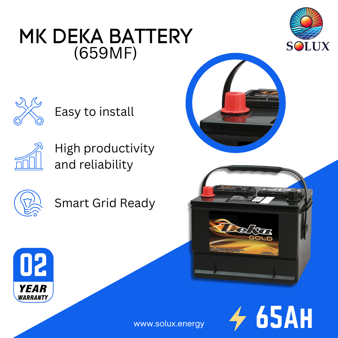This is an image of MK Deka 65Ah 12V 590 CCA Battery FLA 659MF
