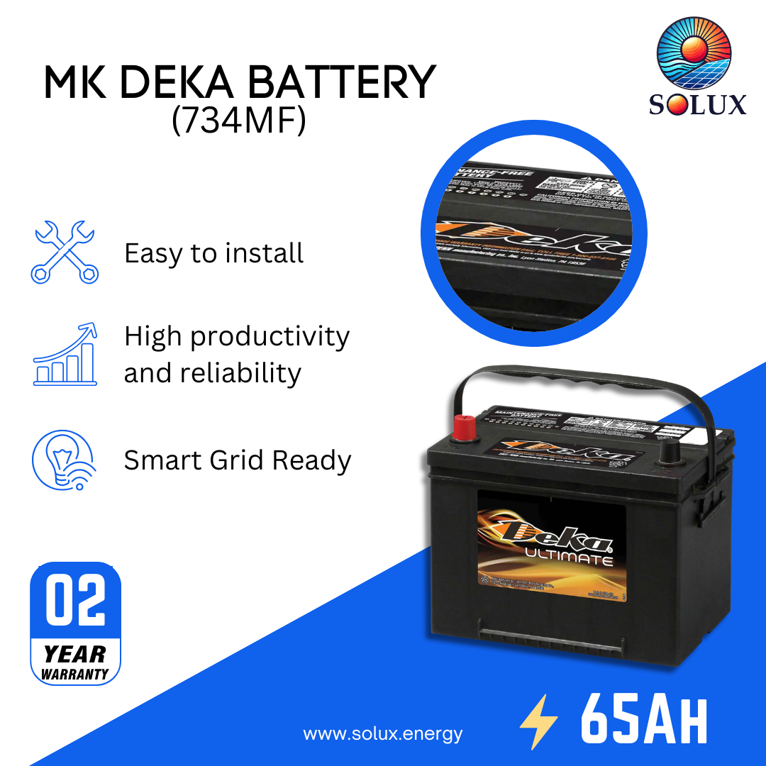 This is an image of MK Deka 65Ah 12V Flooded Lead Acid 734MF