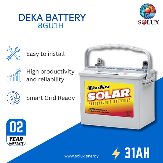 This is an image of 8GU1H Deka Battery 12 volts 31 ah battery