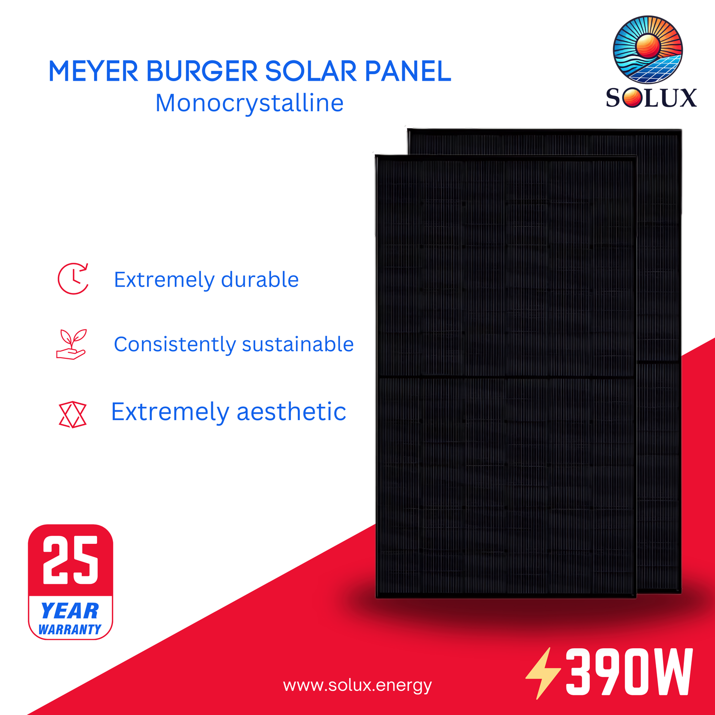 This is an image of Meyer Burger 390w Solar Panel MB-B120AyB-390