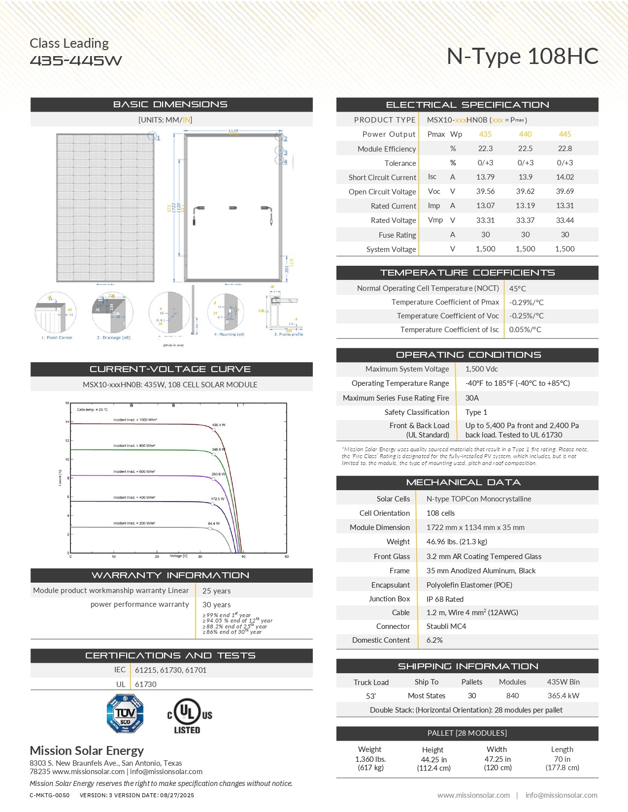 MSX10-435HN0B mission solar warranty