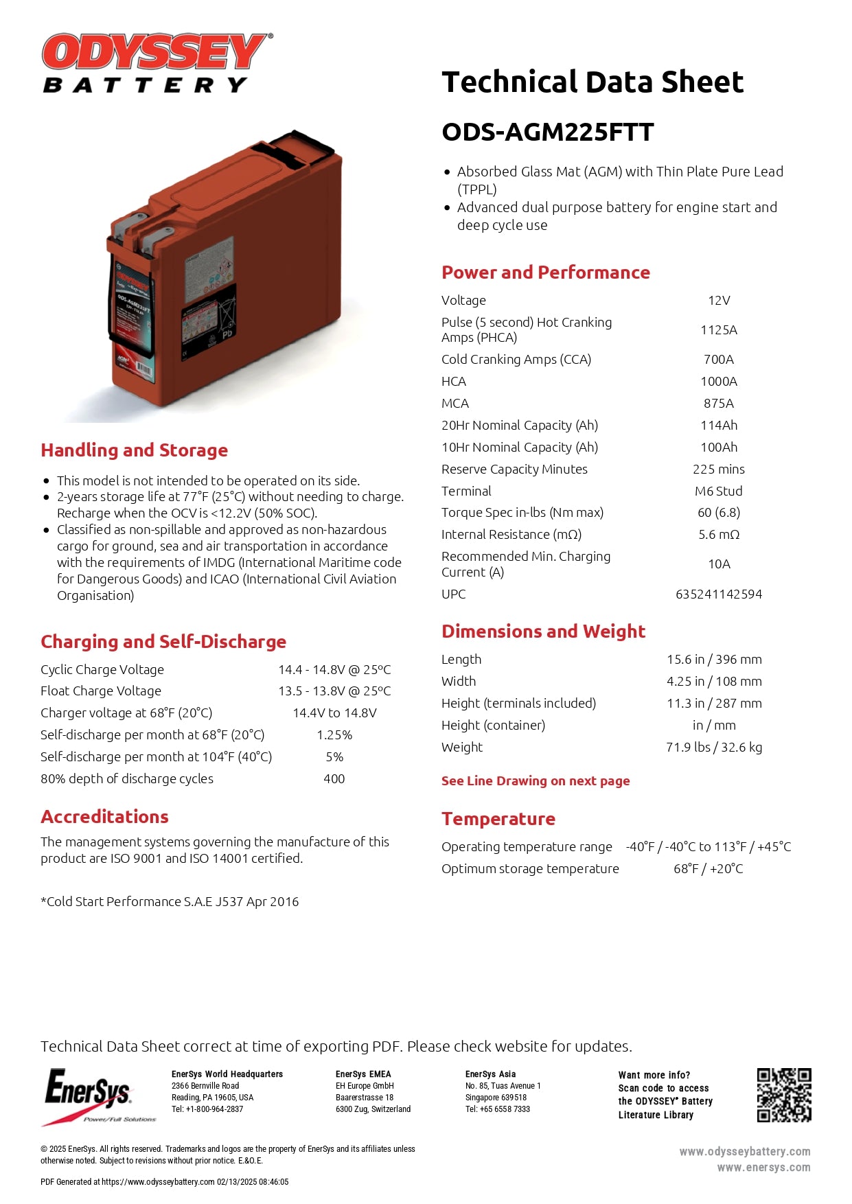 ODS-AGM225FTT oddesy battery