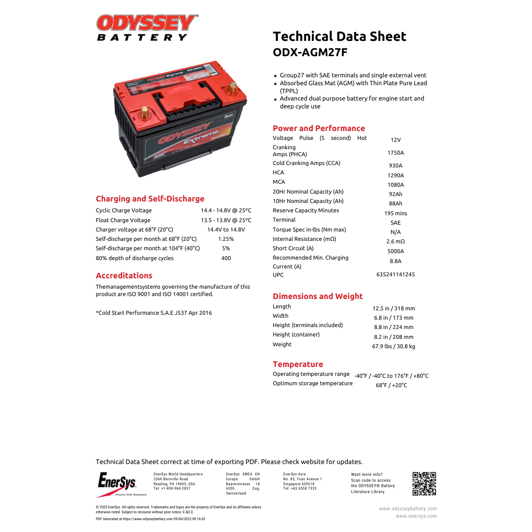 ODX-AGM27F agm odyssey battery