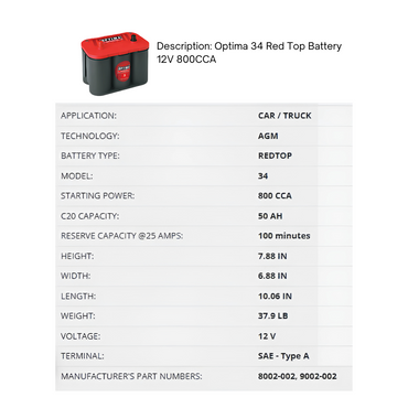 34-1050 optima red top agm battery
