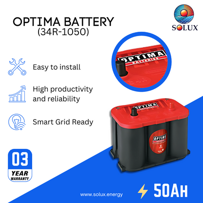 This is an image of Optima 34R AGM Battery 50Ah 12V