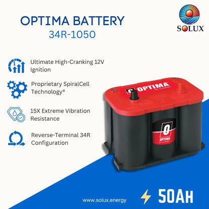 Optima 34R-1050 50Ah 12VDC Sealed Lead-Acid AGM Battery