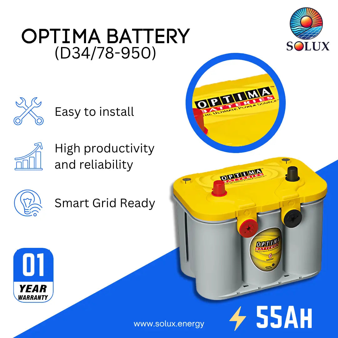 This is an image of Optima Battery 12V 55Ah AGM Battery