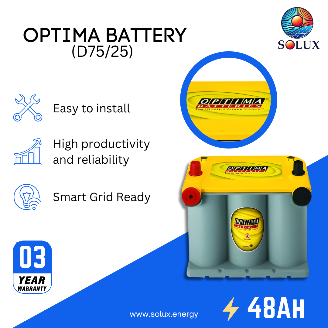 This is an image of Yellow Top Optima Batteries D75/25 48Ah AGM