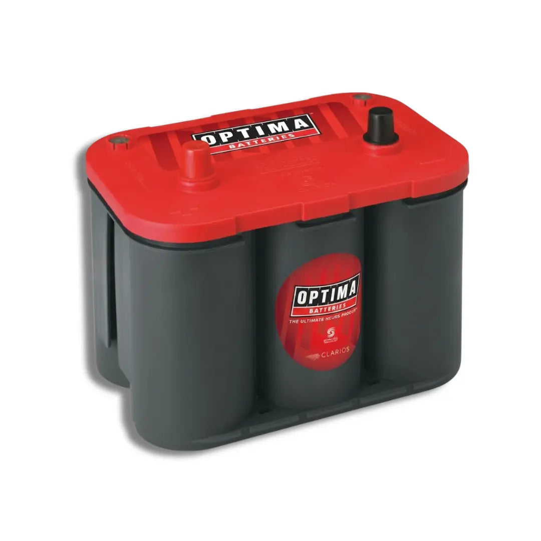 A sinfhle product image of red top optima battery in a white background