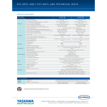 PVI-50TL-480 PV Inverter Specs