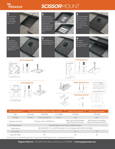 Pegasus W-Tile Scissor Mount Flashing Kit - Black (Priced as 1 pc)