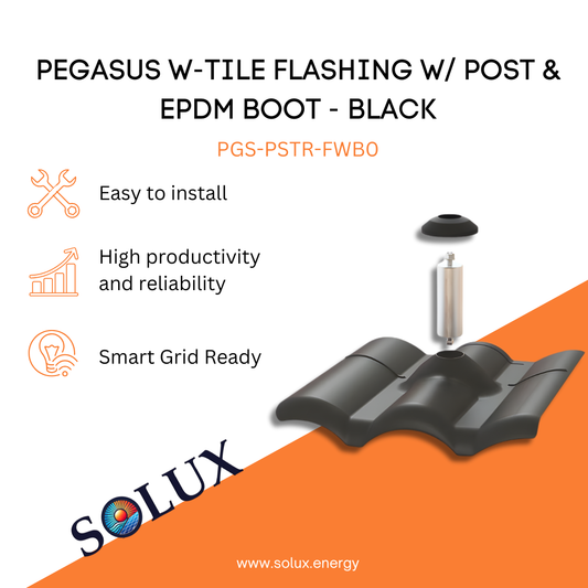 Pegasus W-Tile Flashing w/ Post & EPDM Boot - Black (Priced as 1 pc)