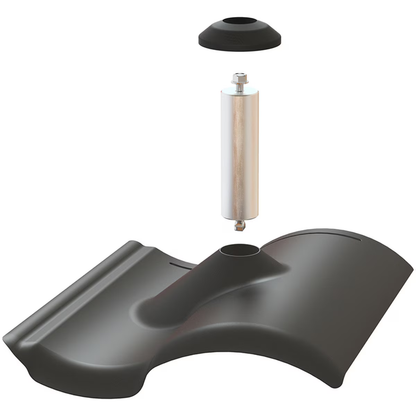 Pegasus PGS-PSTR-FSB0 S-Tile Flashing with Post & EPDM Boot - Black a black plastic component with cylindrical metal part on a white background