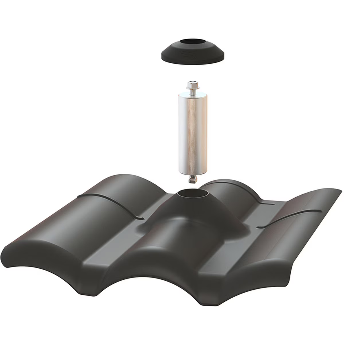 Roofing tile with a vent and cap on a white background