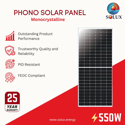 This a promotional image of Phono Solar panel PS550M6H-24-THB 550 watt Monocrystalline 