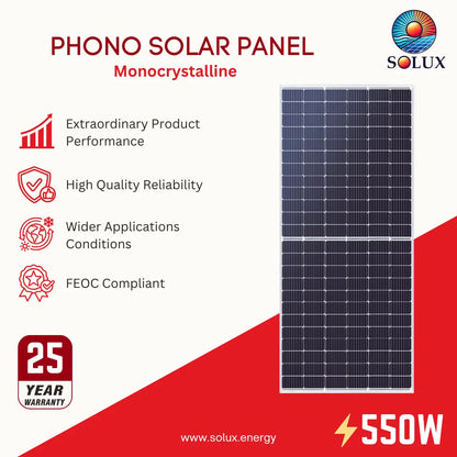 This is a product image of phono solar 550 watt monocrystalline solar panel in silver frame