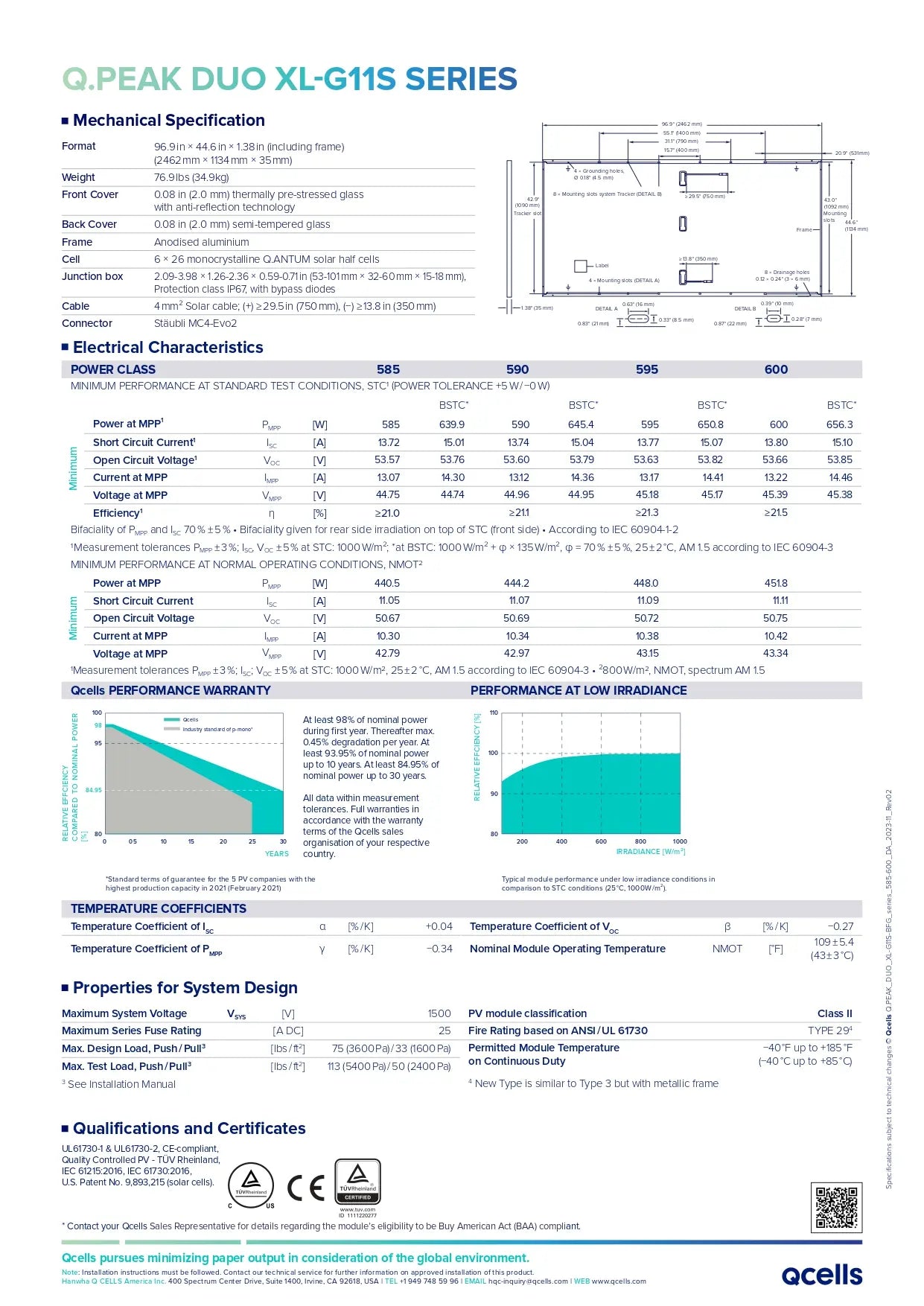 Q.PEAK-DUO-XL-G11S.3-590-BFG qcell bifacial solar panels