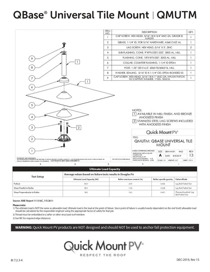 Quick Mount QMUTM-A-12 QBase Universal Tile Mount, Mill