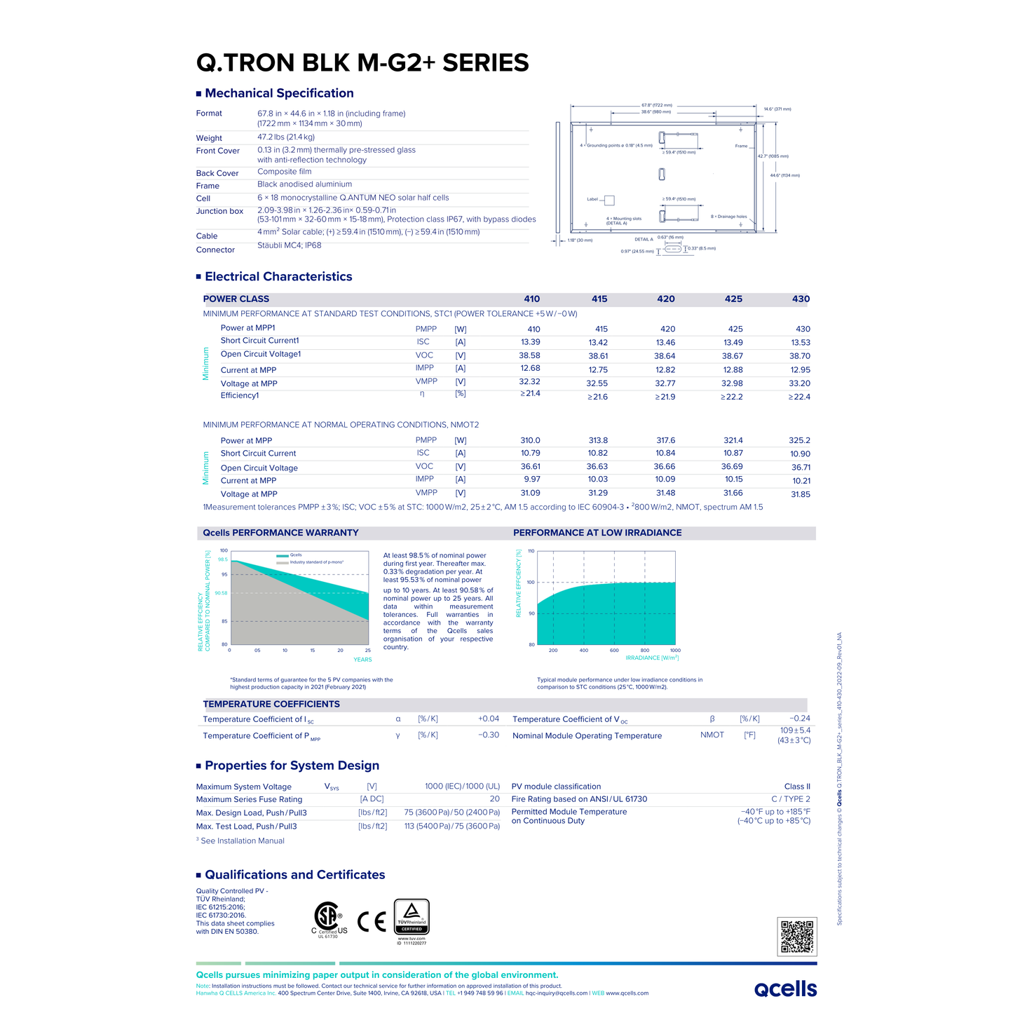 Qcells Solar Panels HQC-410MLQPG10-BK Specs