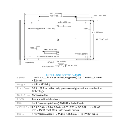 Qcell Solar Modules Q.PEAK-DUO-BLK-ML-G10PLUS-405 Specs