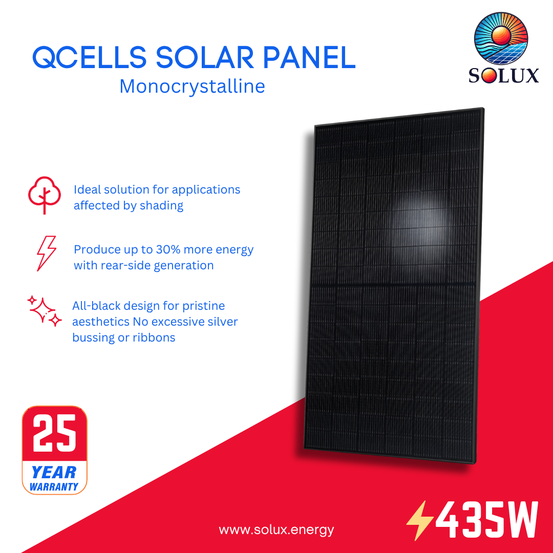 This is an image of Qcells 435 Watts Solar Panel All Black Monocrystalline