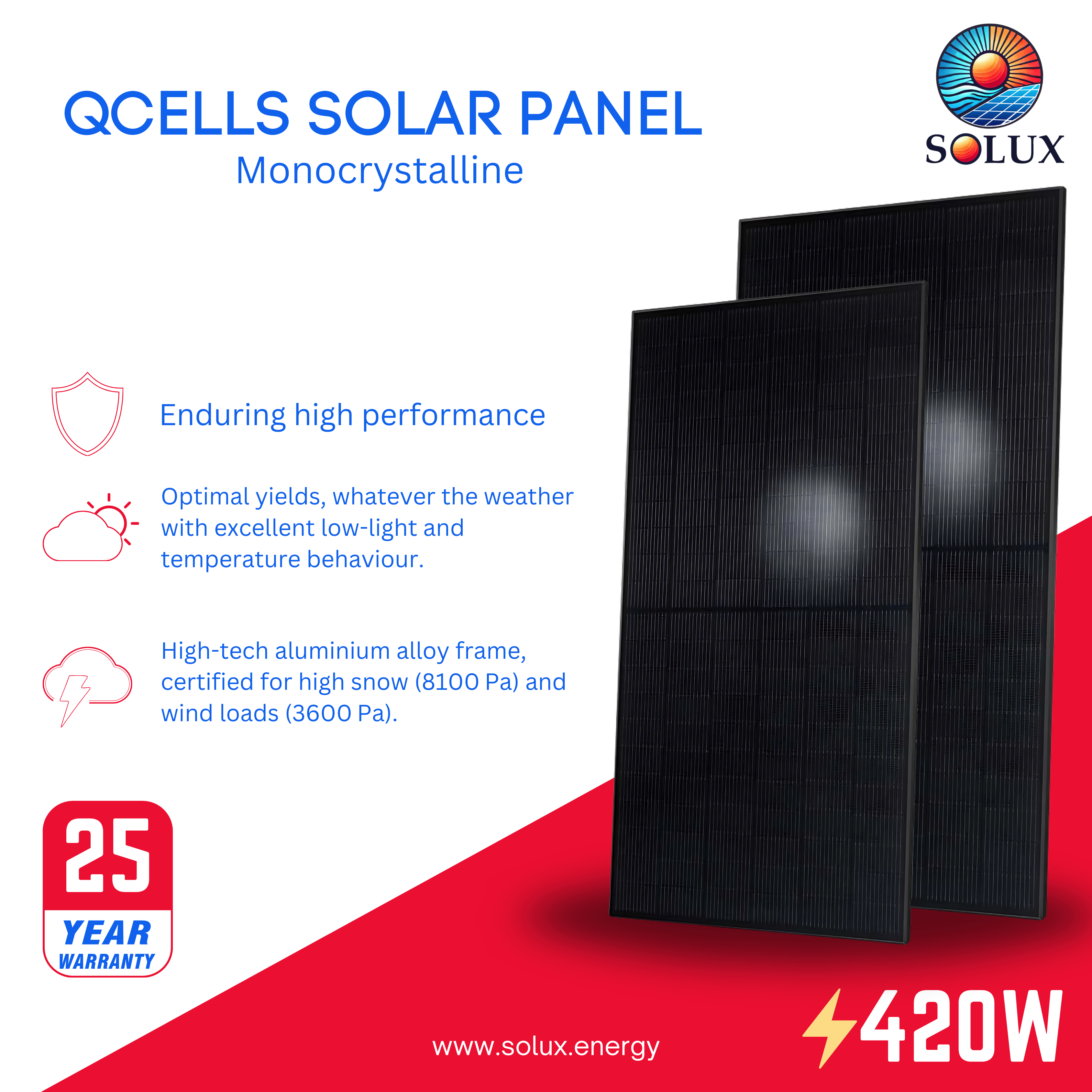 This is an image of Qcell solar panels Q.TRON-BLK-M-G2PLUS420