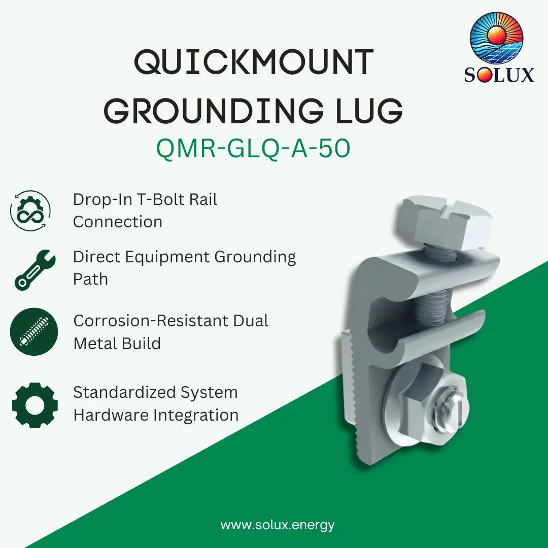 Quick Mount Grounding lug, QRail, AL, w/T-Bolt