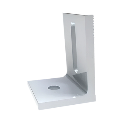 A mill finished L-foot with a central mounting hole and a textured vertical edge, shown on a plain white background.