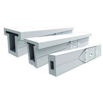 Product image of the QSplice Internal, Mill, featuring three silver mill-finish aluminum internal rail splice components designed with integrated bonding plates for tool-free connection of QRail Light profiles.