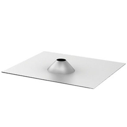 Product Image of QMC-F9X9-A-1  a aluminum flashing with a central round hole on a white background
