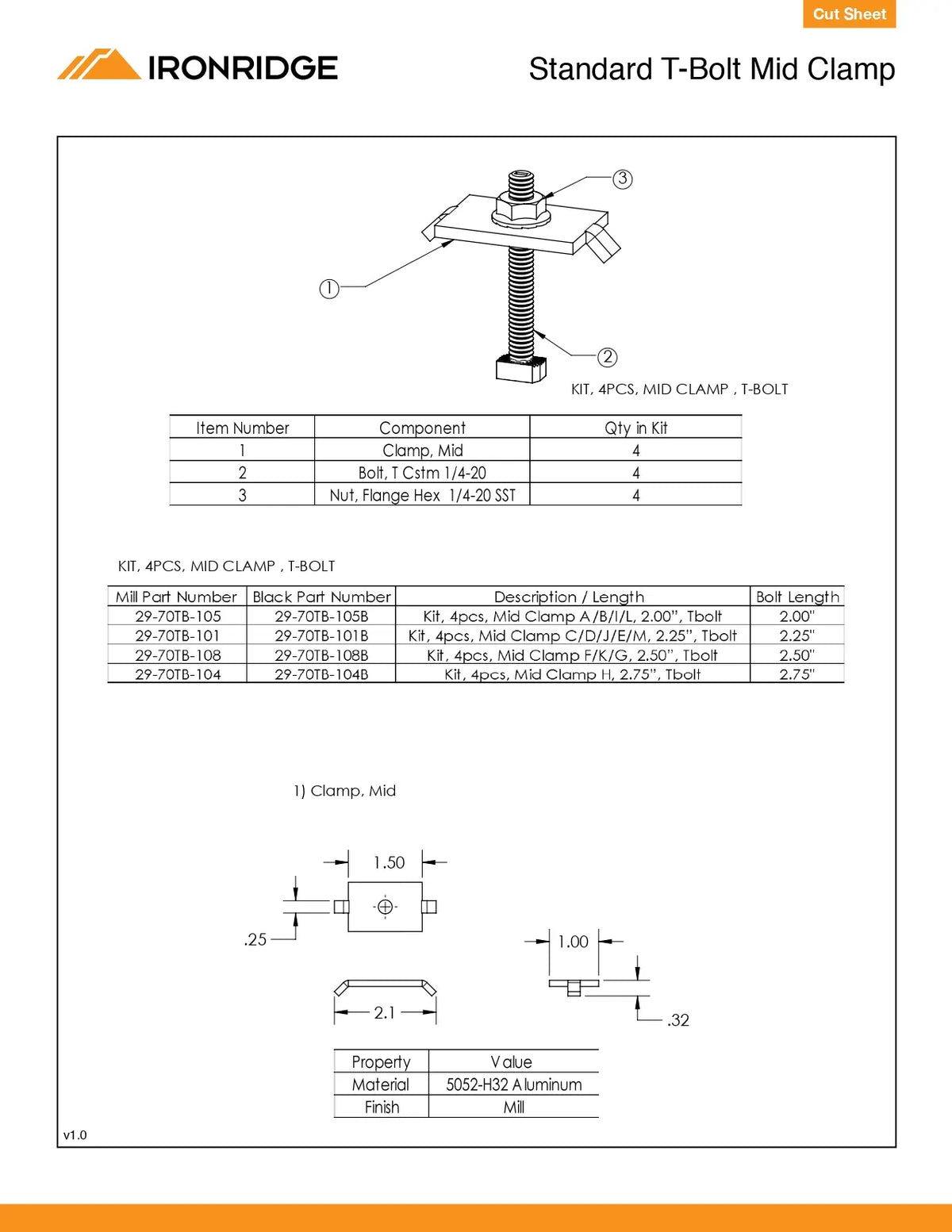 Iron Ridge Rack Data Sheets QuickMount IronRidge Mid Clamp 30-45mm, w/ Bonding, Black – Solux, LLC
